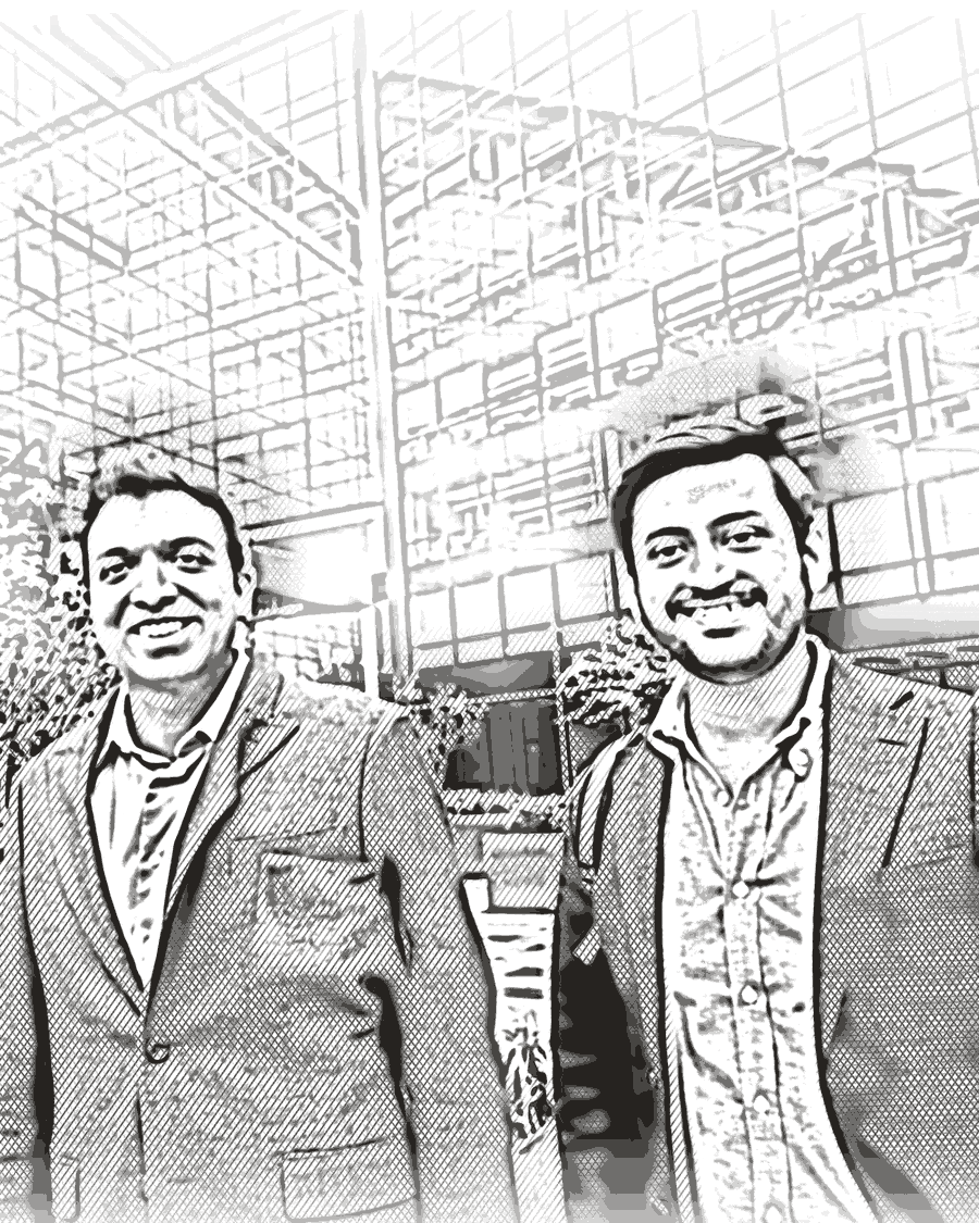 Ink sketch of Omar Kiyani and Krish Mohan, co-founders of Suno